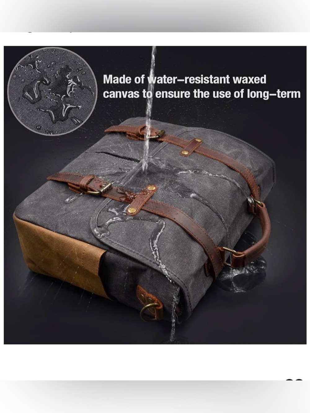Newhey Gray Brown Thick Waxed Canvas Laptop Commuter Academic Satchel Bag - Picture 2 of 16